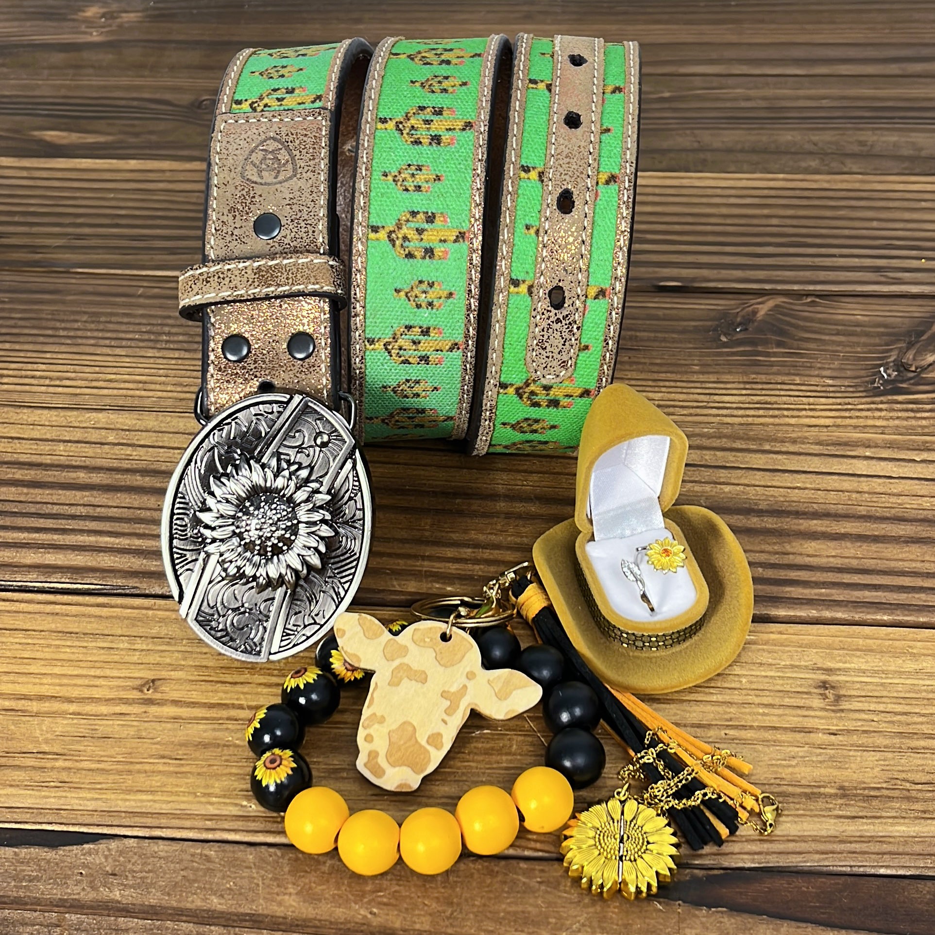 Cactus Leather Belt Sunflower Set
