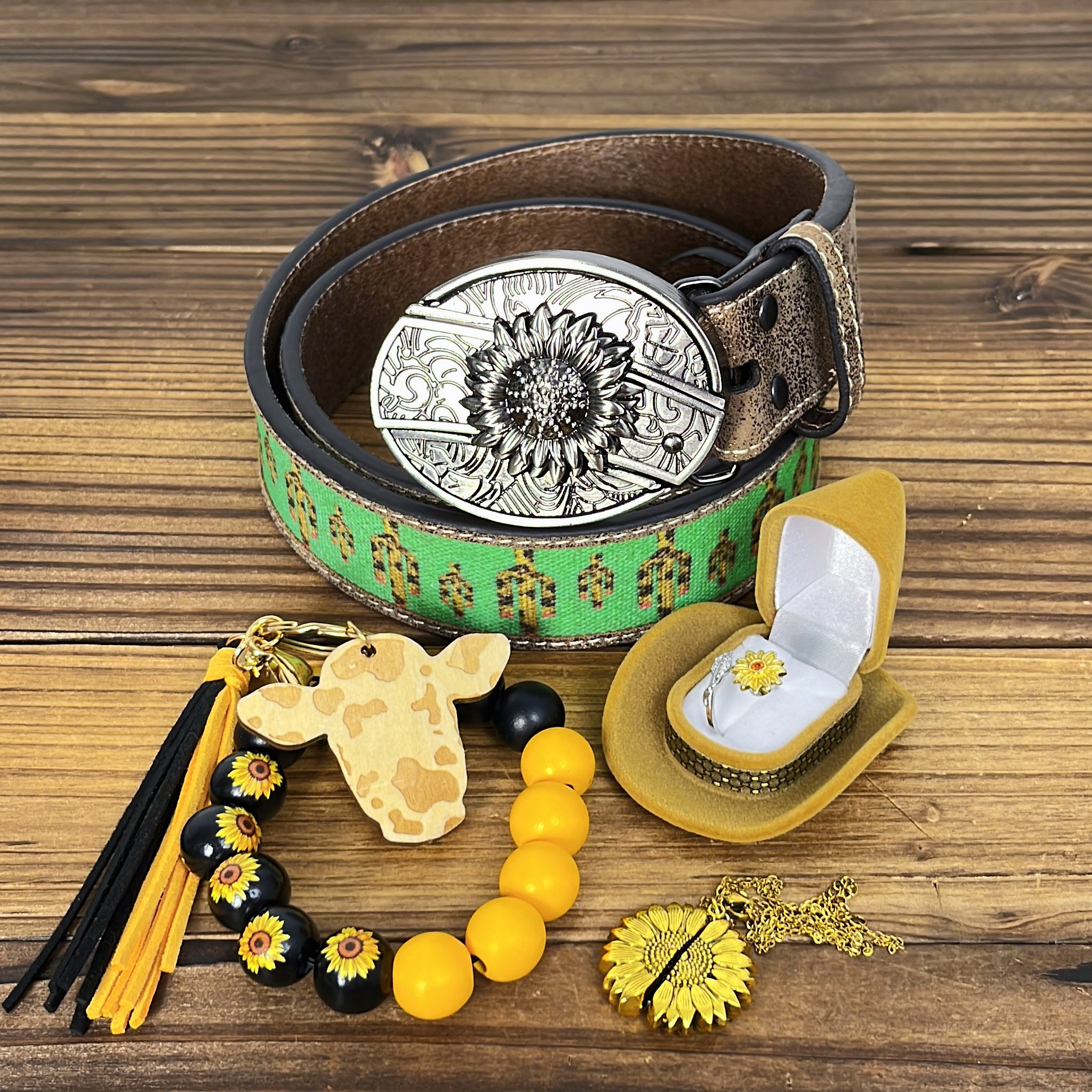 Cactus Leather Belt Sunflower Set
