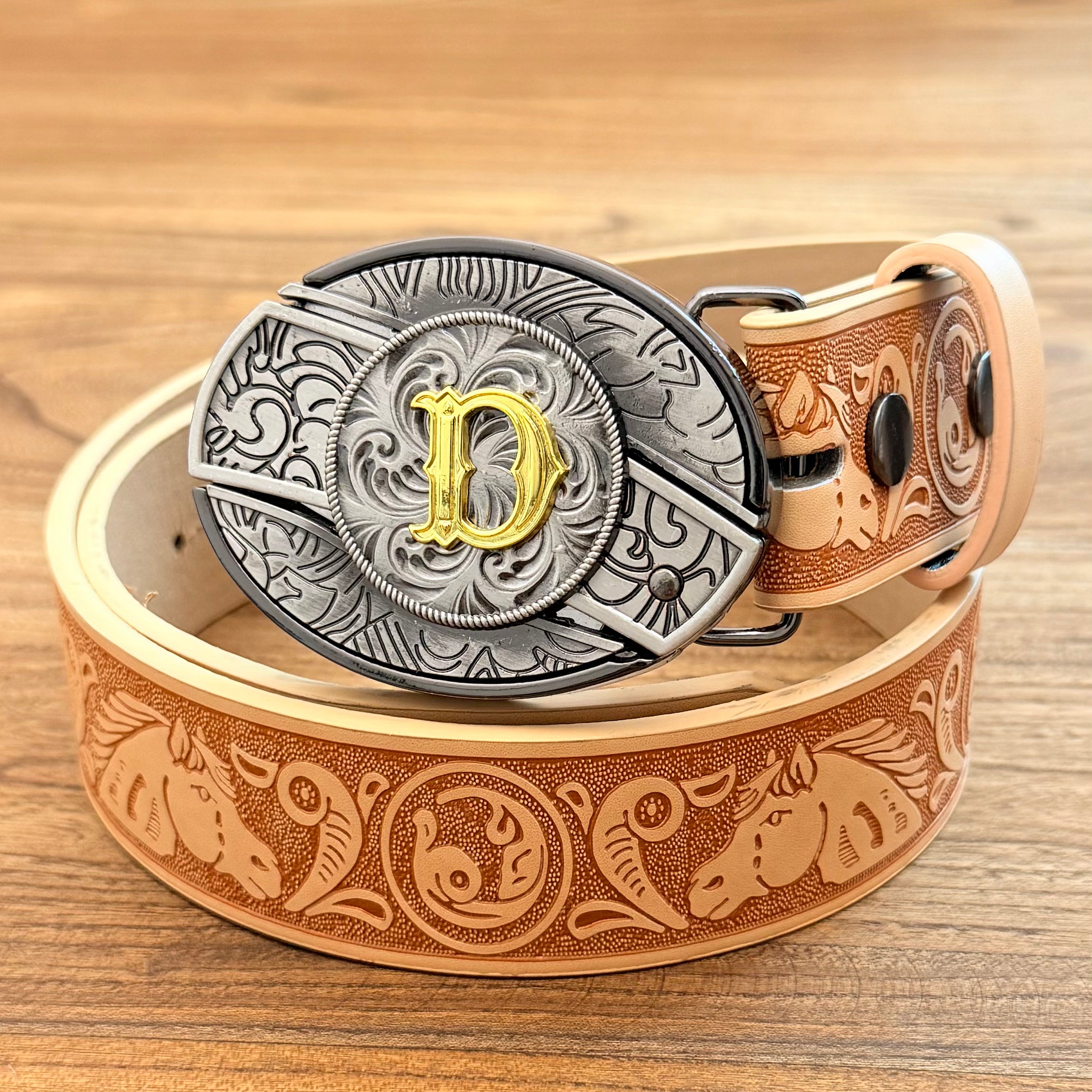 Letter Buckle Knife Horse Head Belt Western Cowgirl