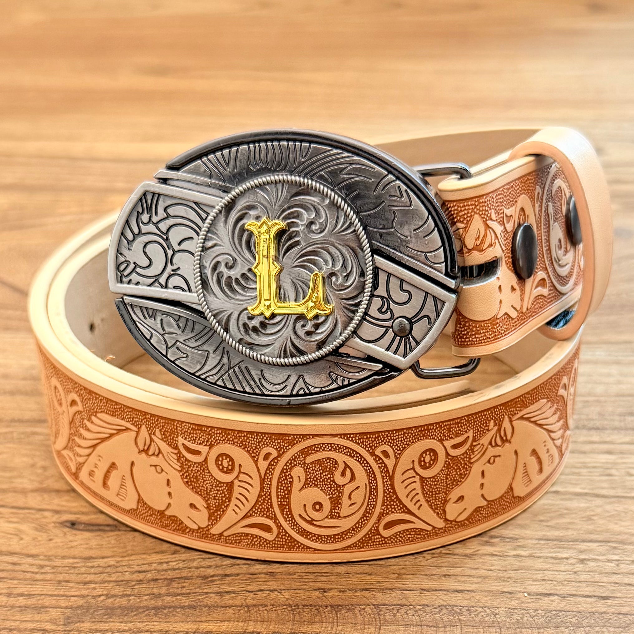 Letter Buckle Knife Horse Head Belt Western Cowgirl
