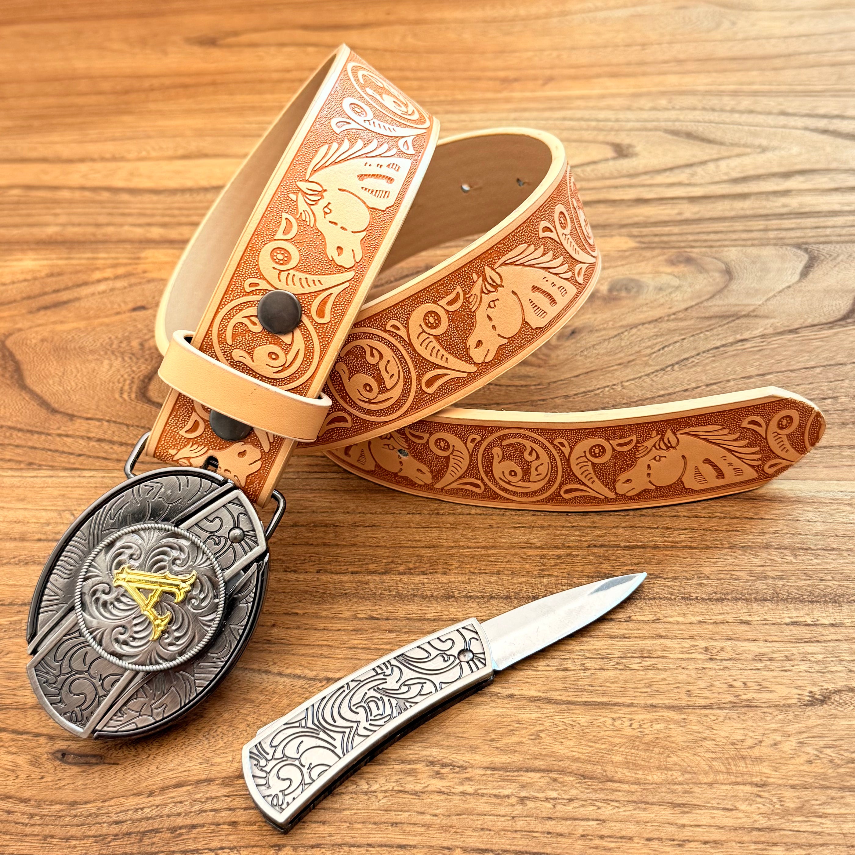 Letter Buckle Knife Horse Head Belt Western Cowgirl