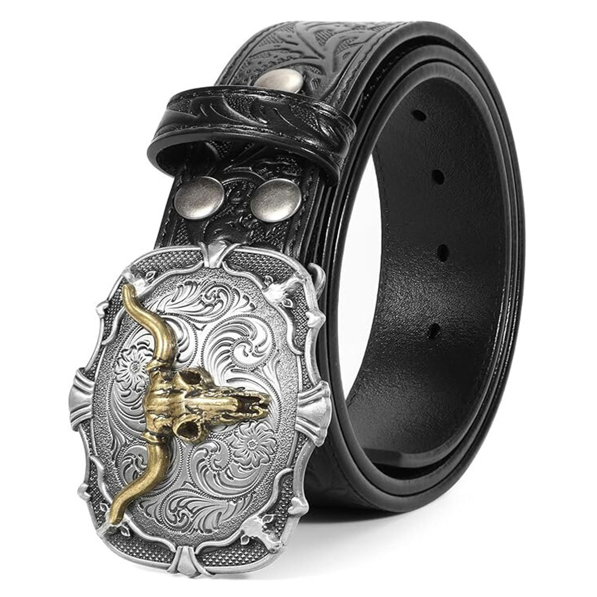 Western cowboy retro bull head men's embossed belt American fashion jeans belt