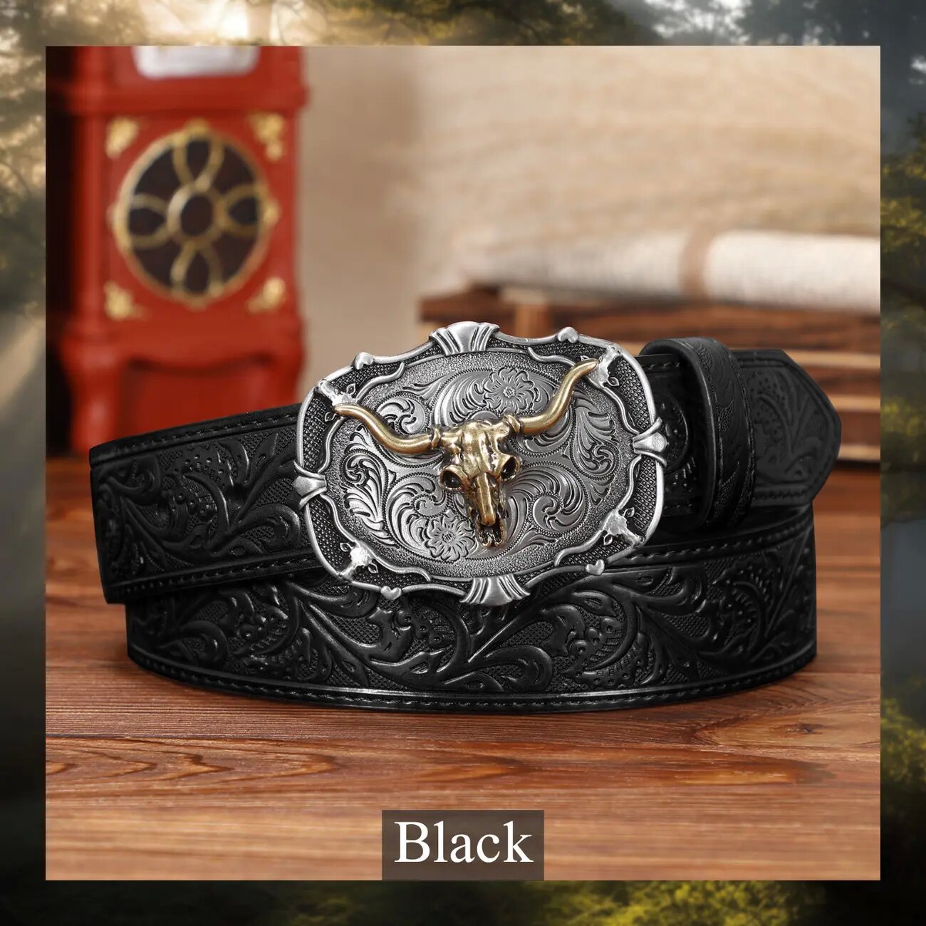 Western cowboy retro bull head men's embossed belt American fashion jeans belt
