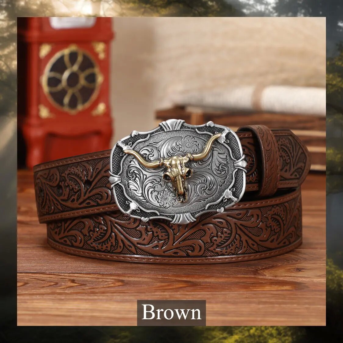 Western cowboy retro bull head men's embossed belt American fashion jeans belt