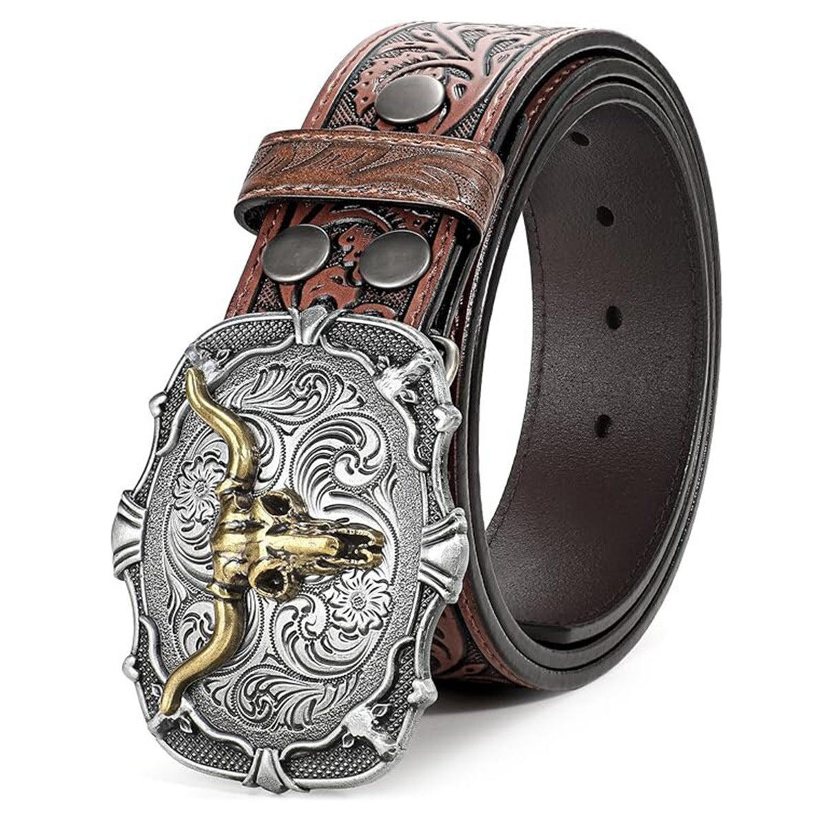 Western cowboy retro bull head men's embossed belt American fashion jeans belt