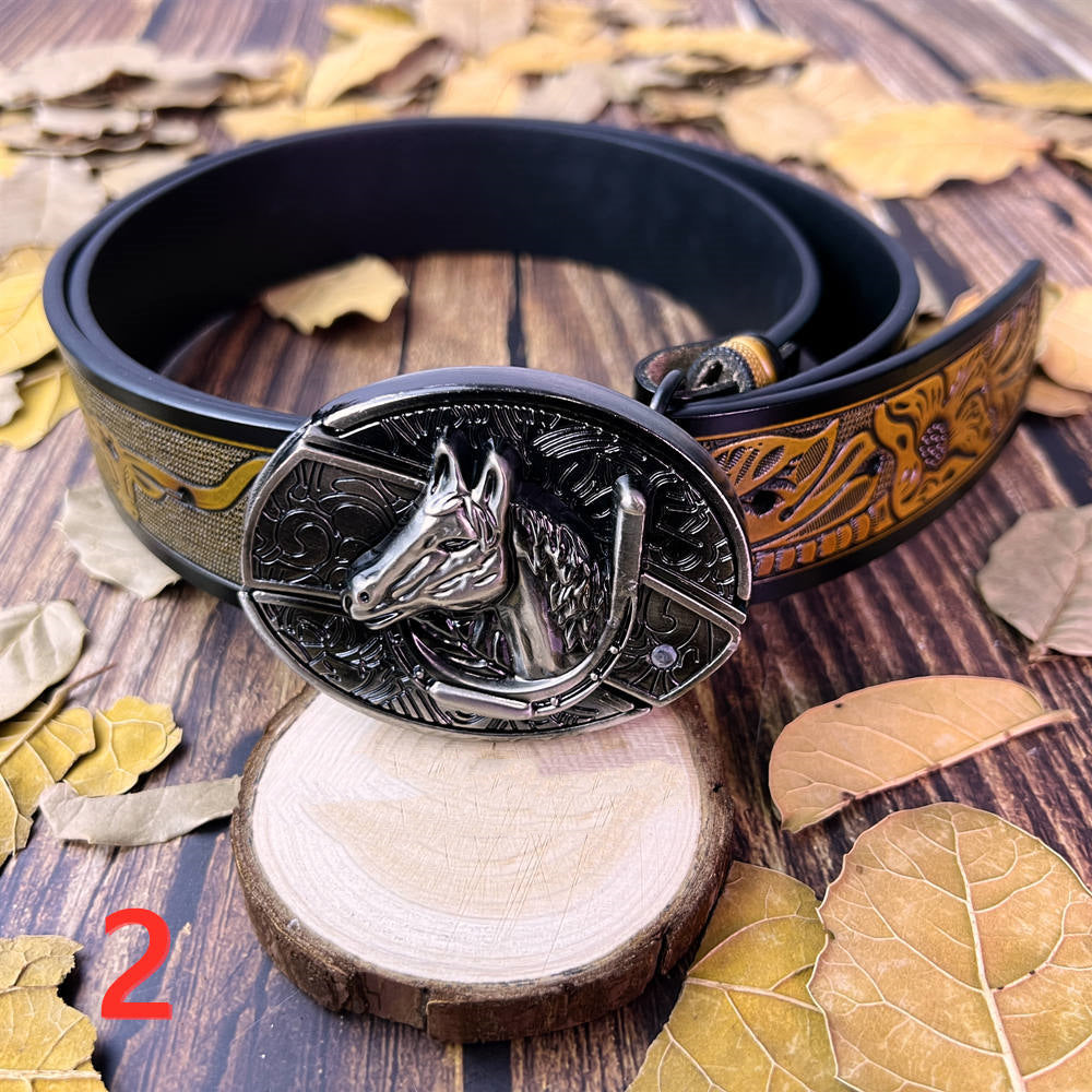 Longhorn Tooled Leather Belt