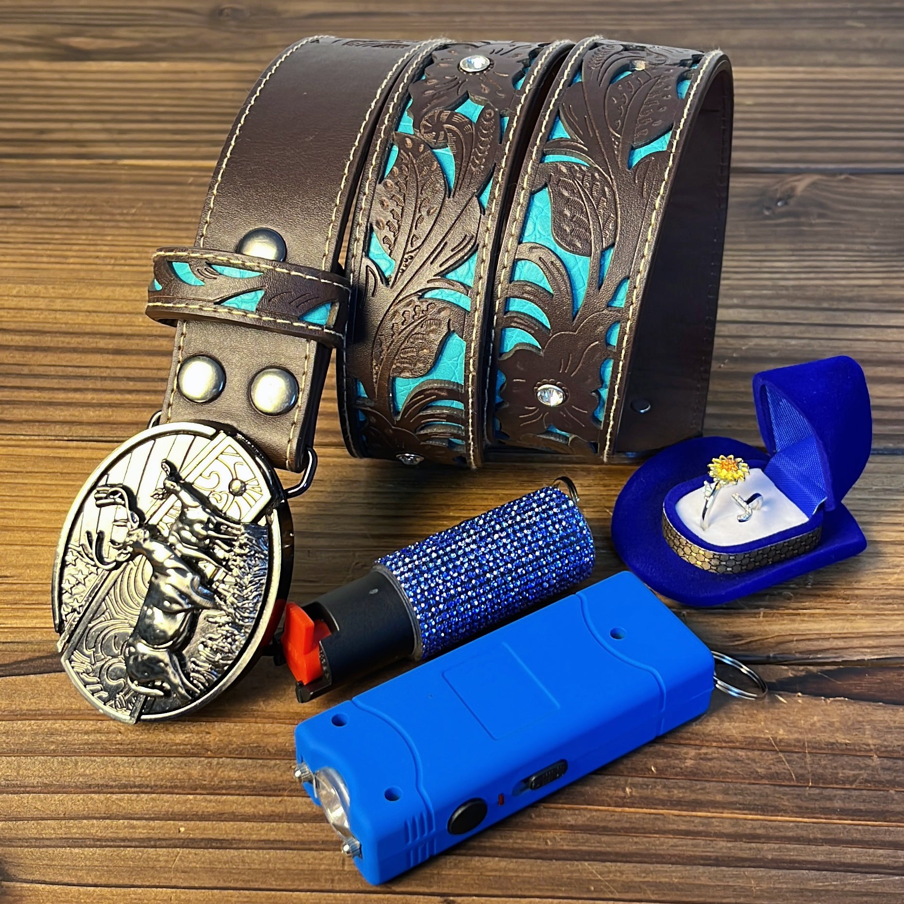 Turquoise Belt Deer Belt Buckle Self Defense Set