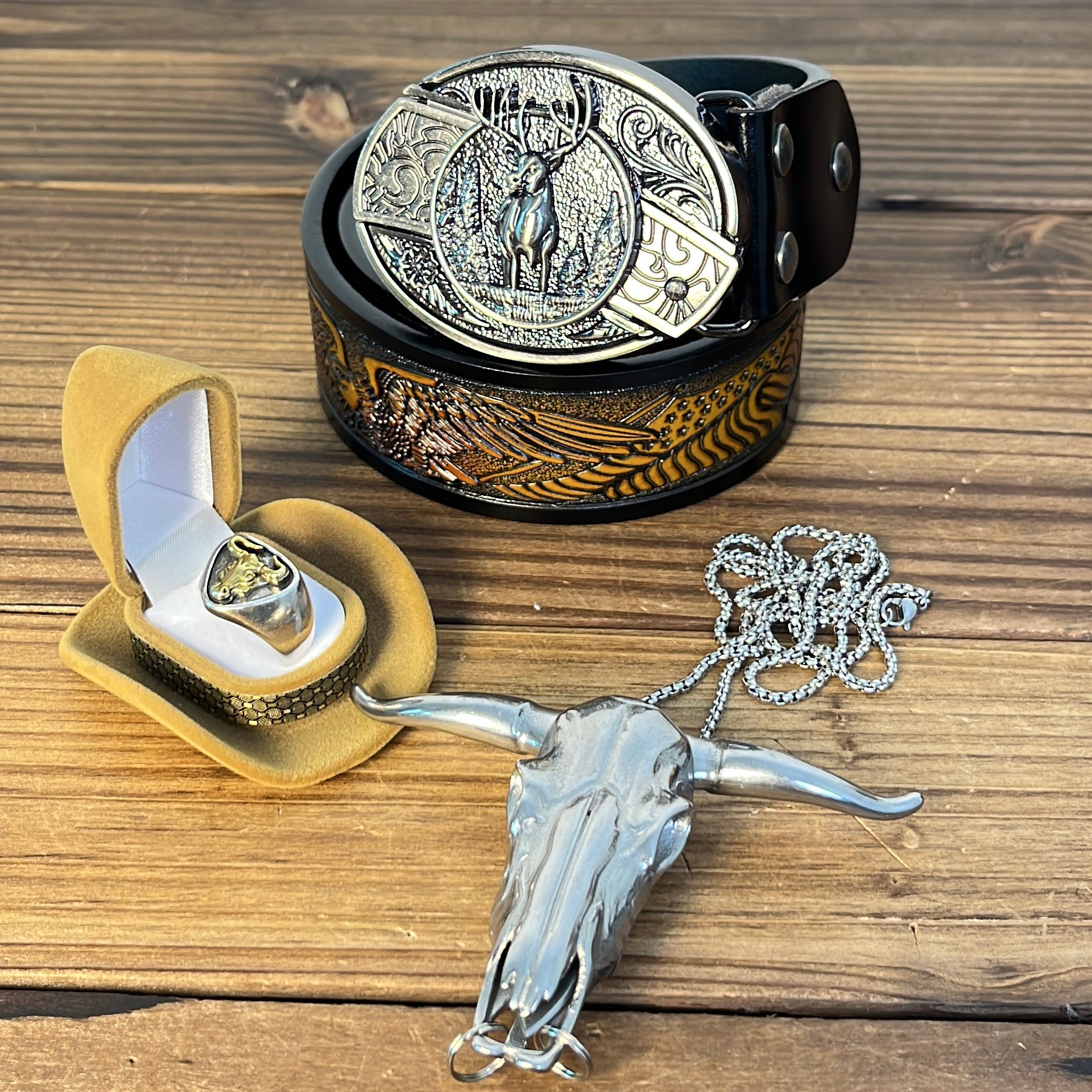 Deer buckle with eagle belt set