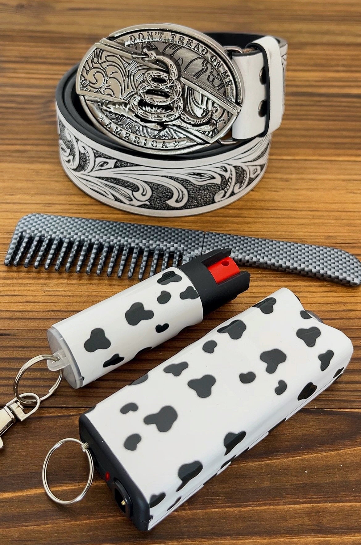 Cow Print White Belt Defense Set