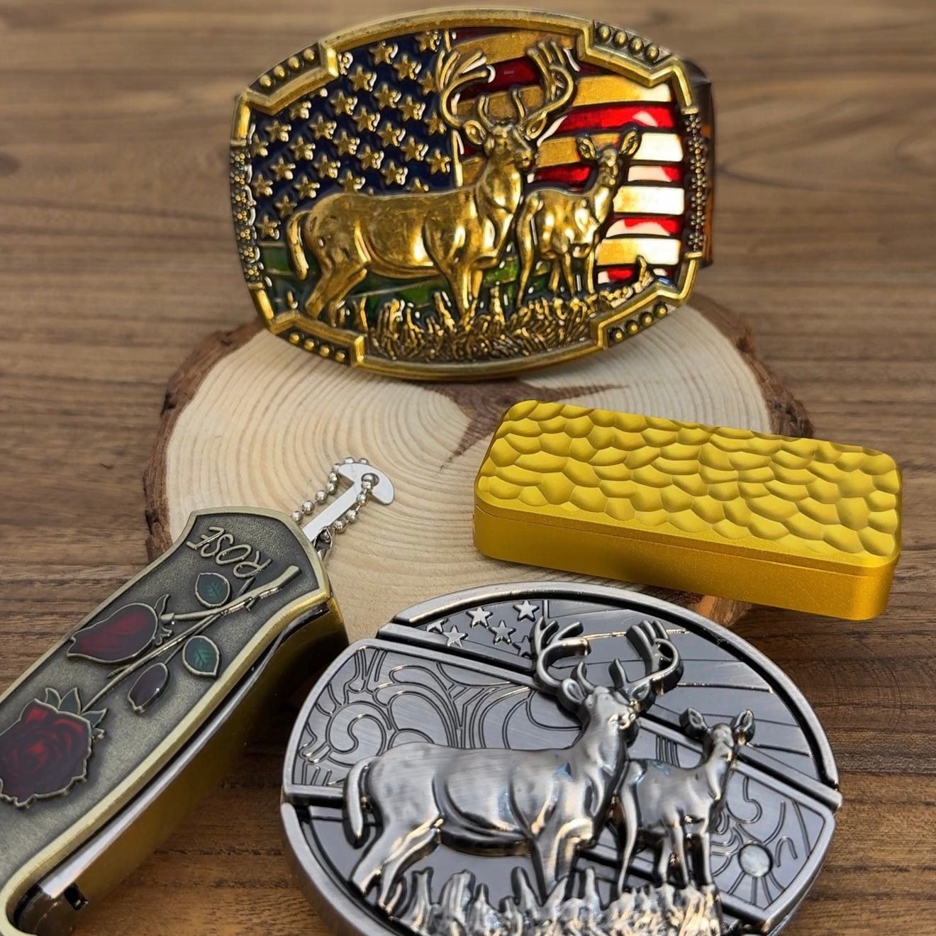 Country-style deerskin belt set