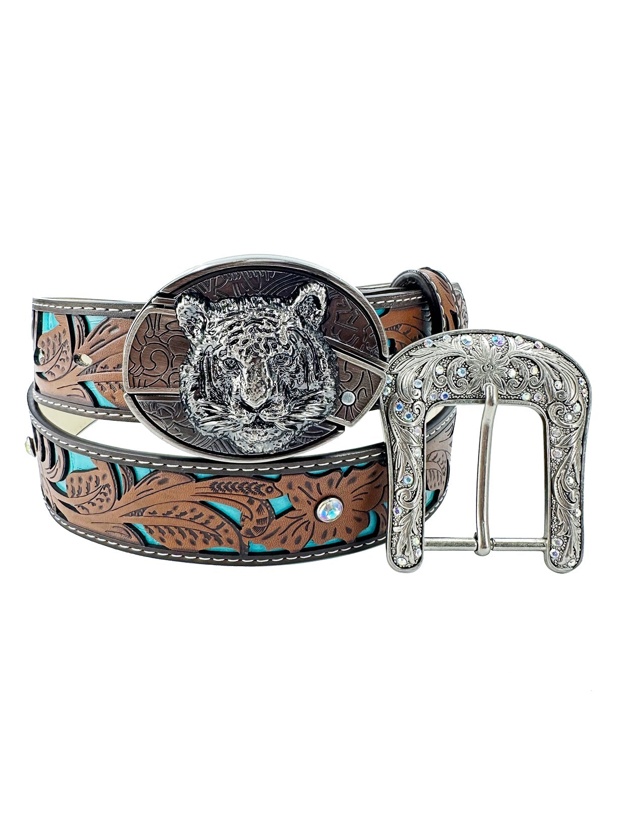 Western Turquoise Belts - Buckle with Block