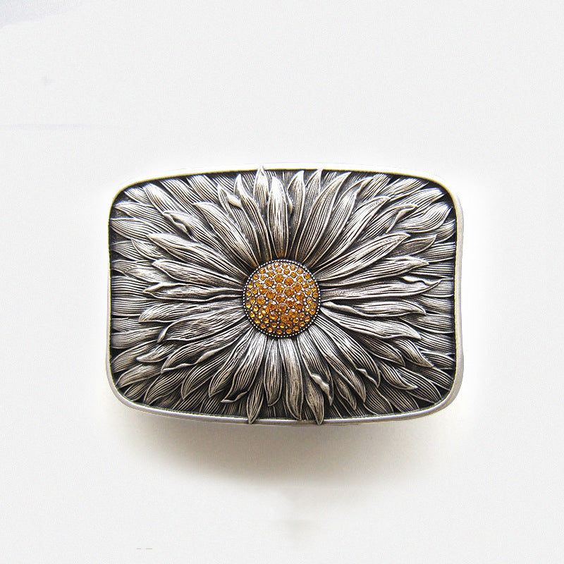 Belt buckle "Bloom" gold rhinestone daisy shape