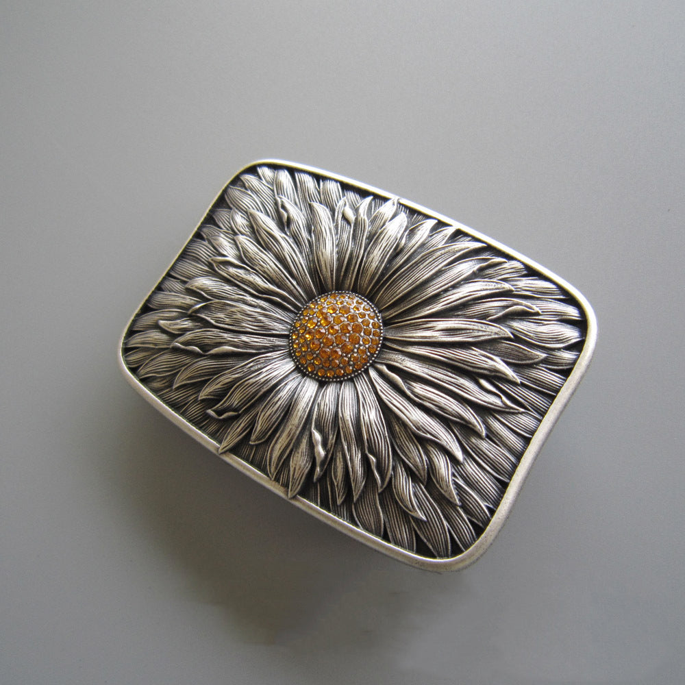 Belt buckle "Bloom" gold rhinestone daisy shape