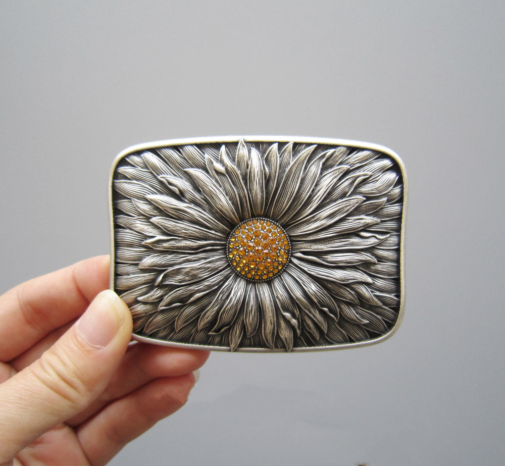 Belt buckle "Bloom" gold rhinestone daisy shape