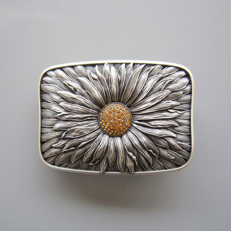 Belt buckle "Bloom" gold rhinestone daisy shape