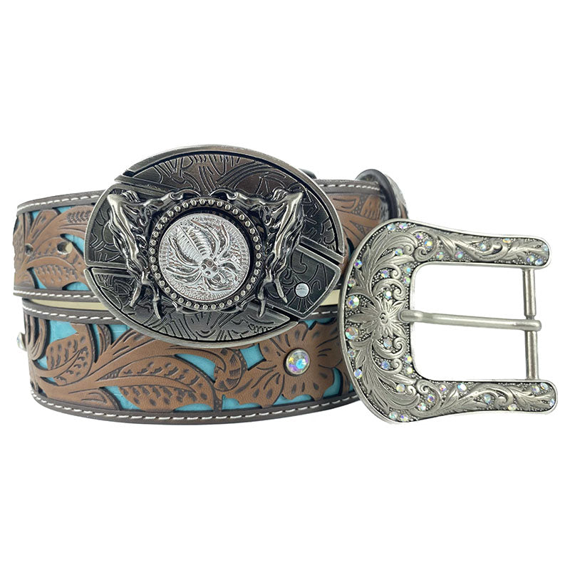 Western Turquoise Belts - Buckle with Block