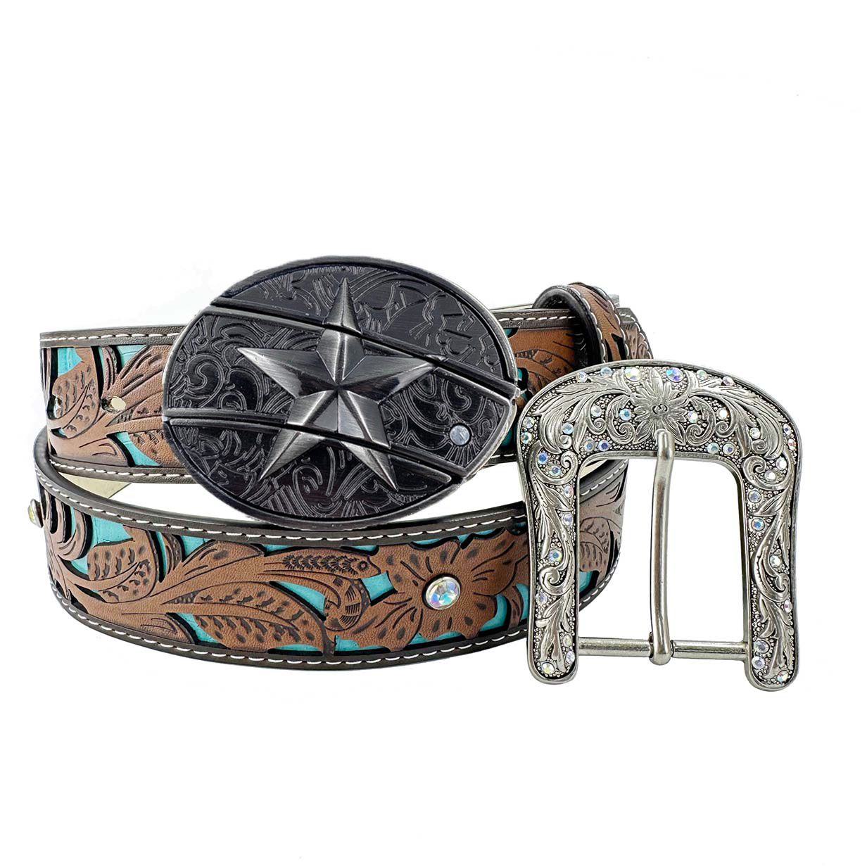 Western Turquoise Belts - Buckle with Block