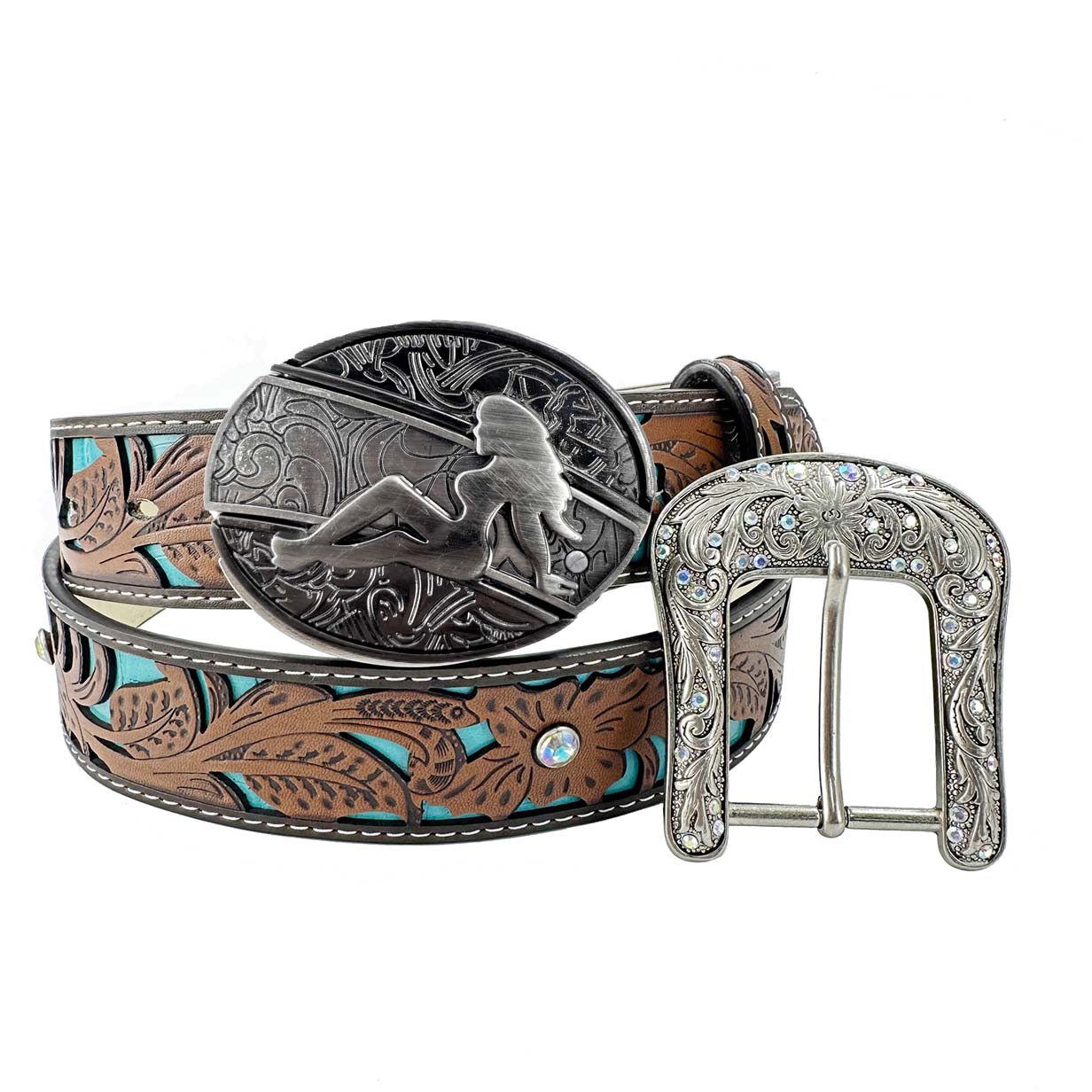 Western Turquoise Belts - Buckle with Block