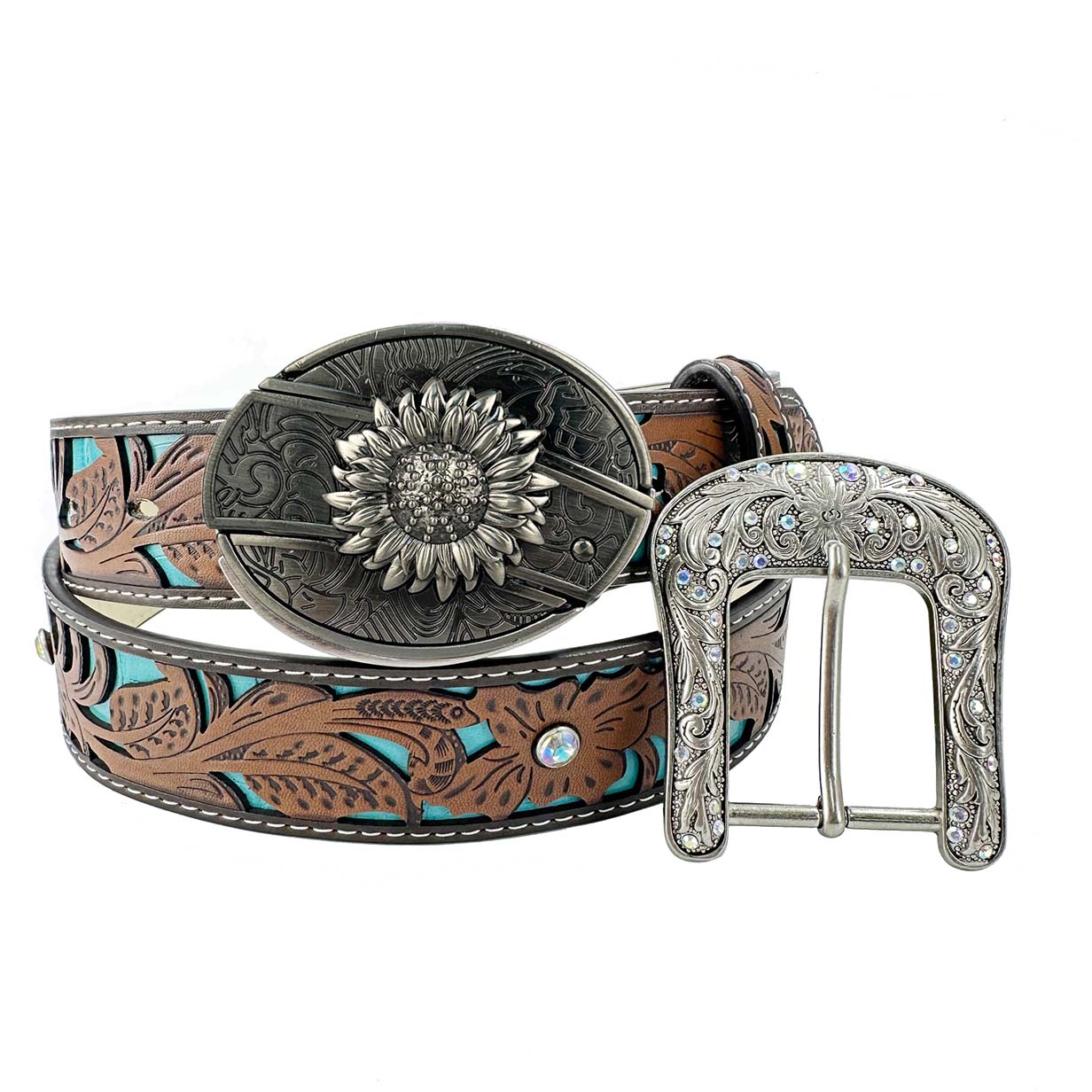 Western Turquoise Belts - Buckle with Block