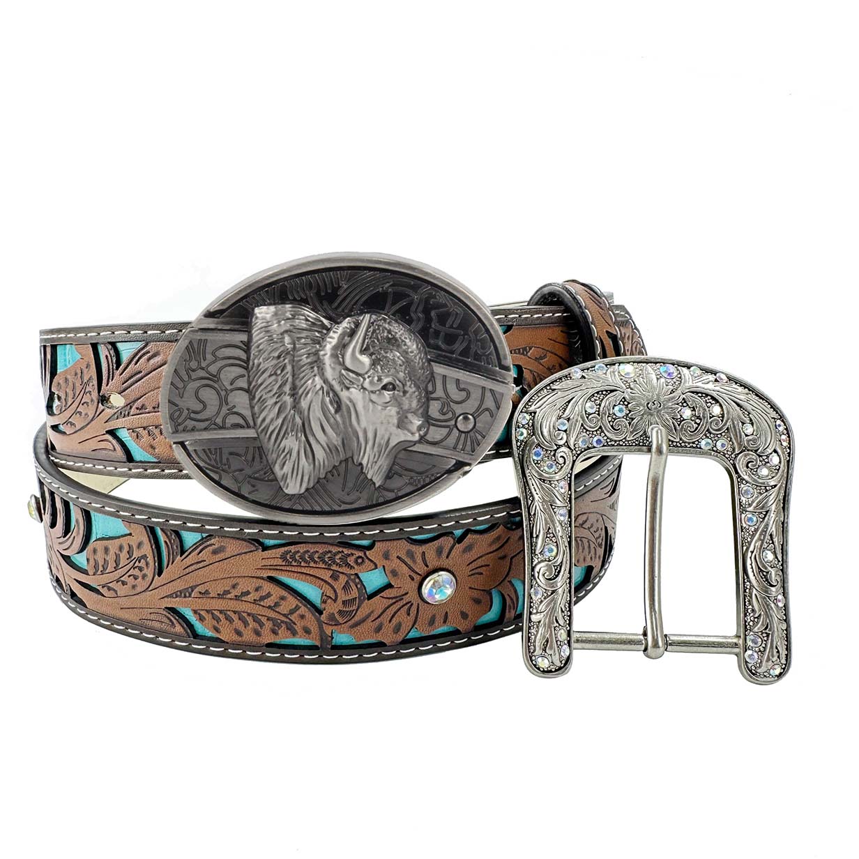 Western Turquoise Belts - Buckle with Block