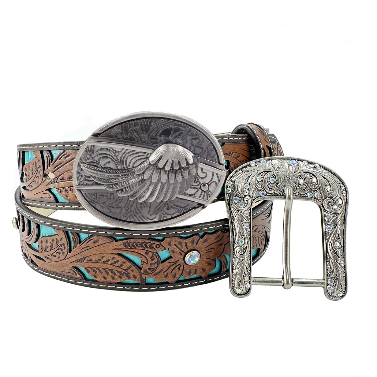 Western Turquoise Belts - Buckle with Block