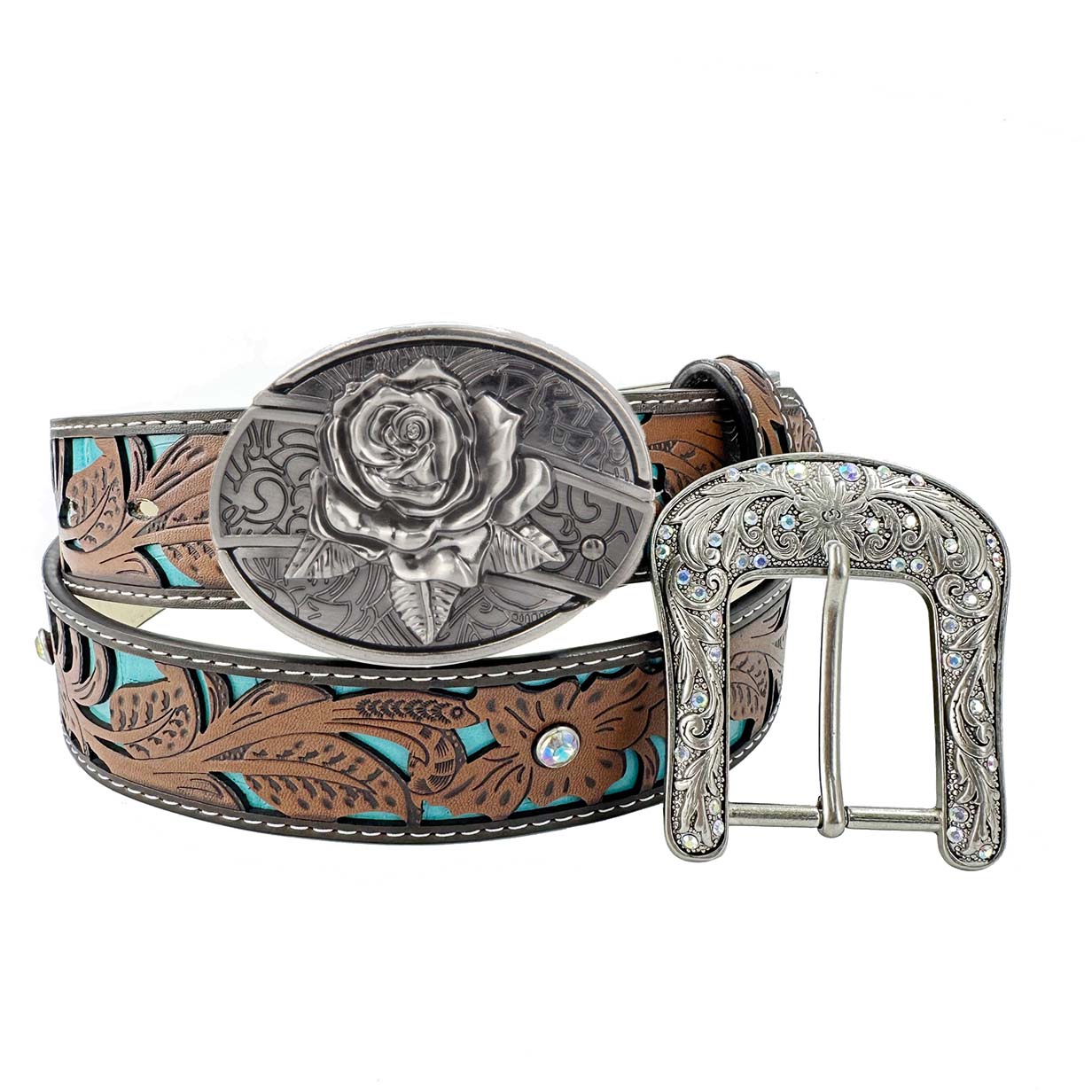 Western Turquoise Belts - Buckle with Block