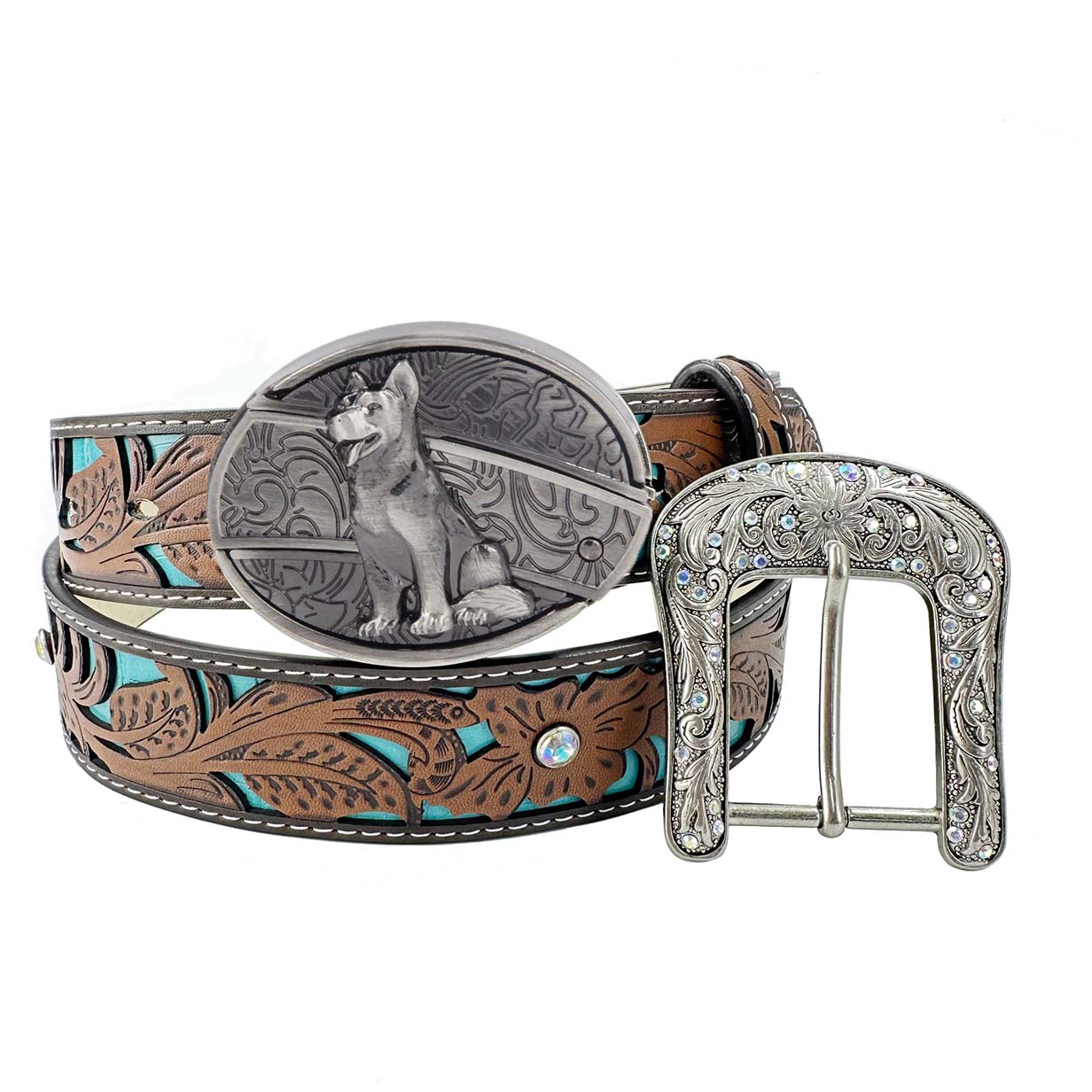 Western Turquoise Belts - Buckle with Block