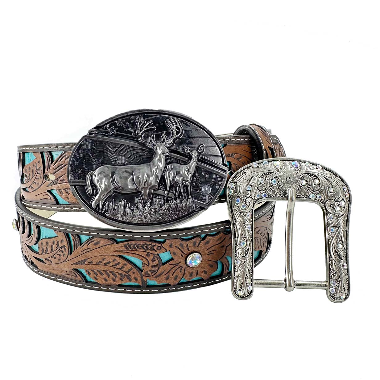 Western Turquoise Belts - Buckle with Block