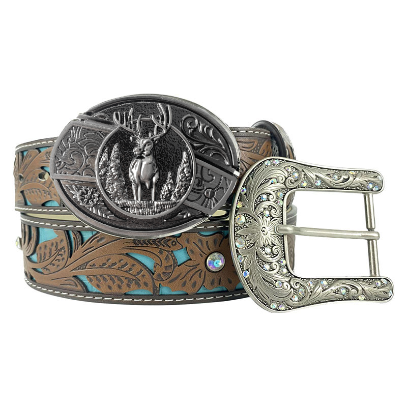 Western Turquoise Belts - Buckle with Block