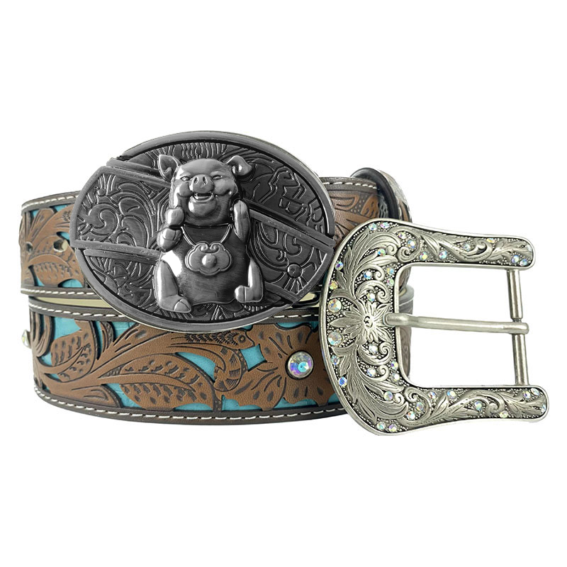 Western Turquoise Belts - Buckle with Block