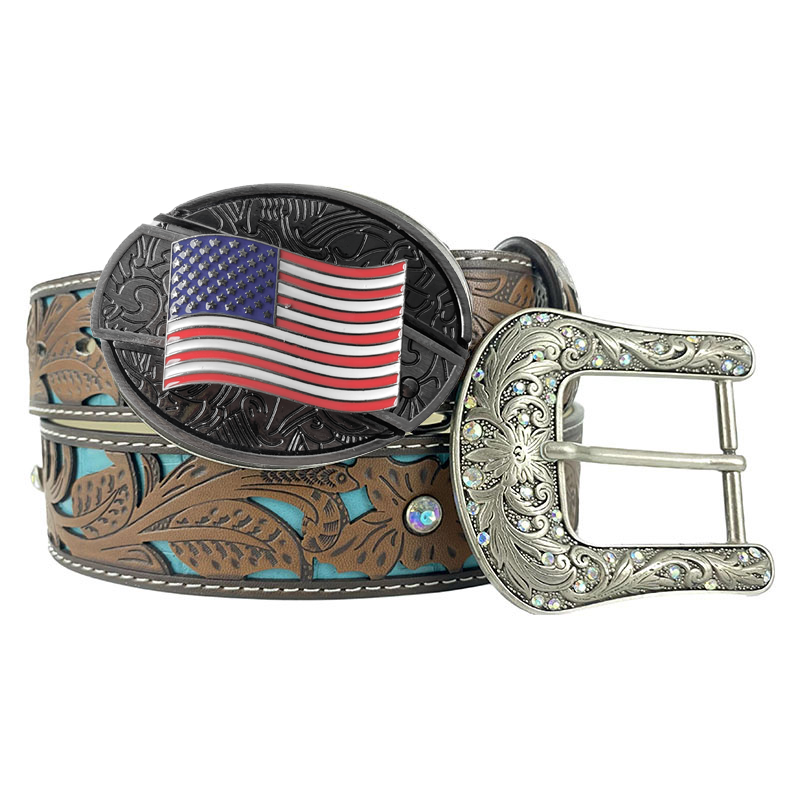 Western Turquoise Belts - Buckle with Block