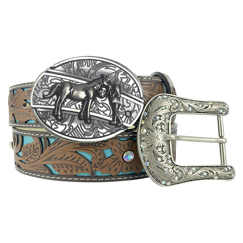 Western Turquoise Belts - Buckle with Block