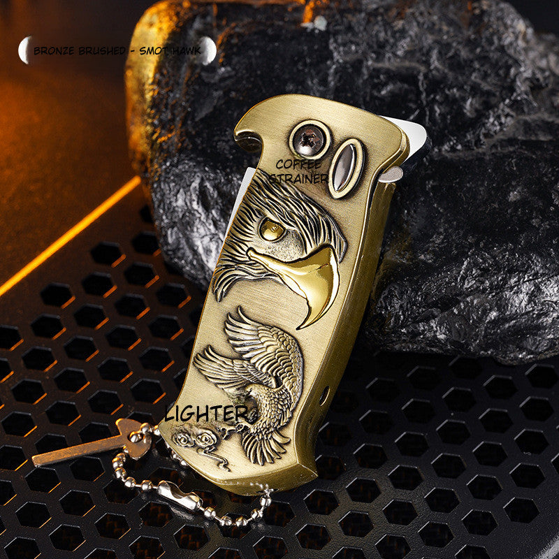 Multifunctional lighter with folding knife and bottle opener