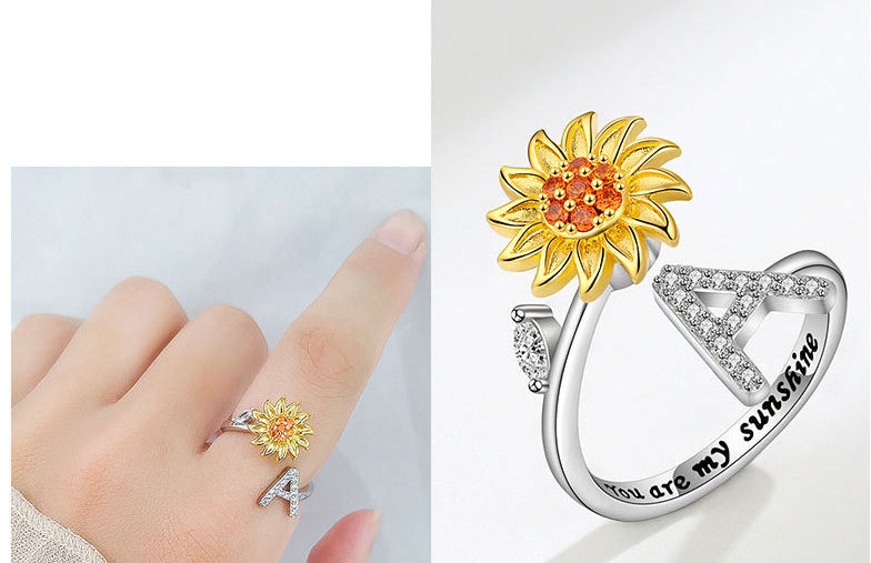 Sunflower Spinning 26 Alphabet Ring Stress Relief Anxi