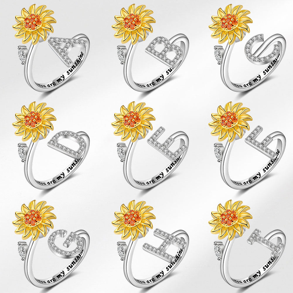 Sunflower Spinning 26 Alphabet Ring Stress Relief Anxi