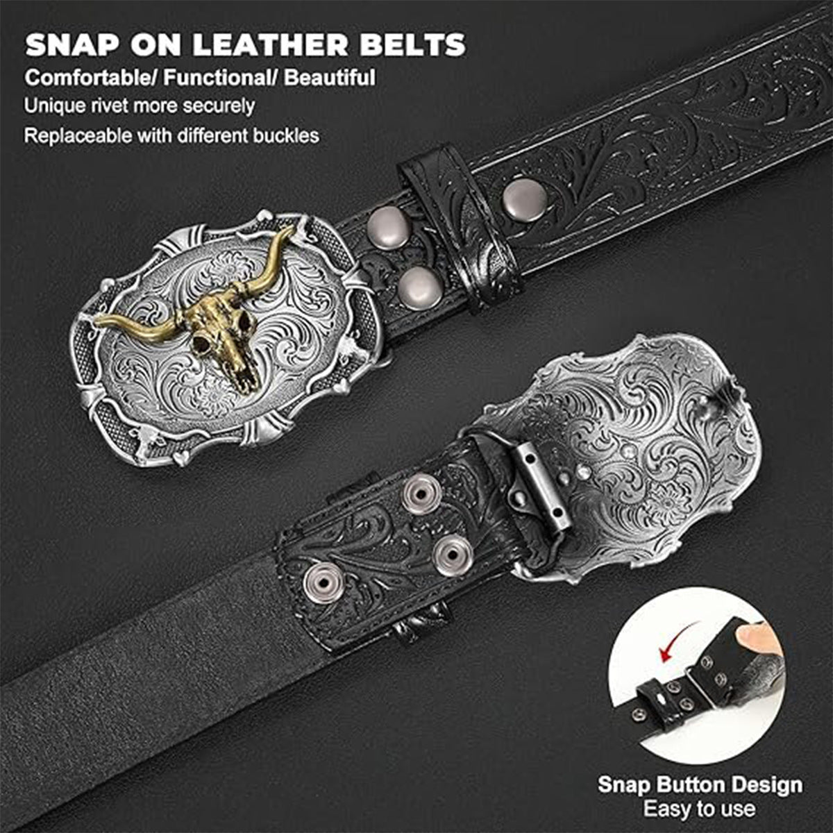 Western cowboy retro bull head men's embossed belt American fashion jeans belt
