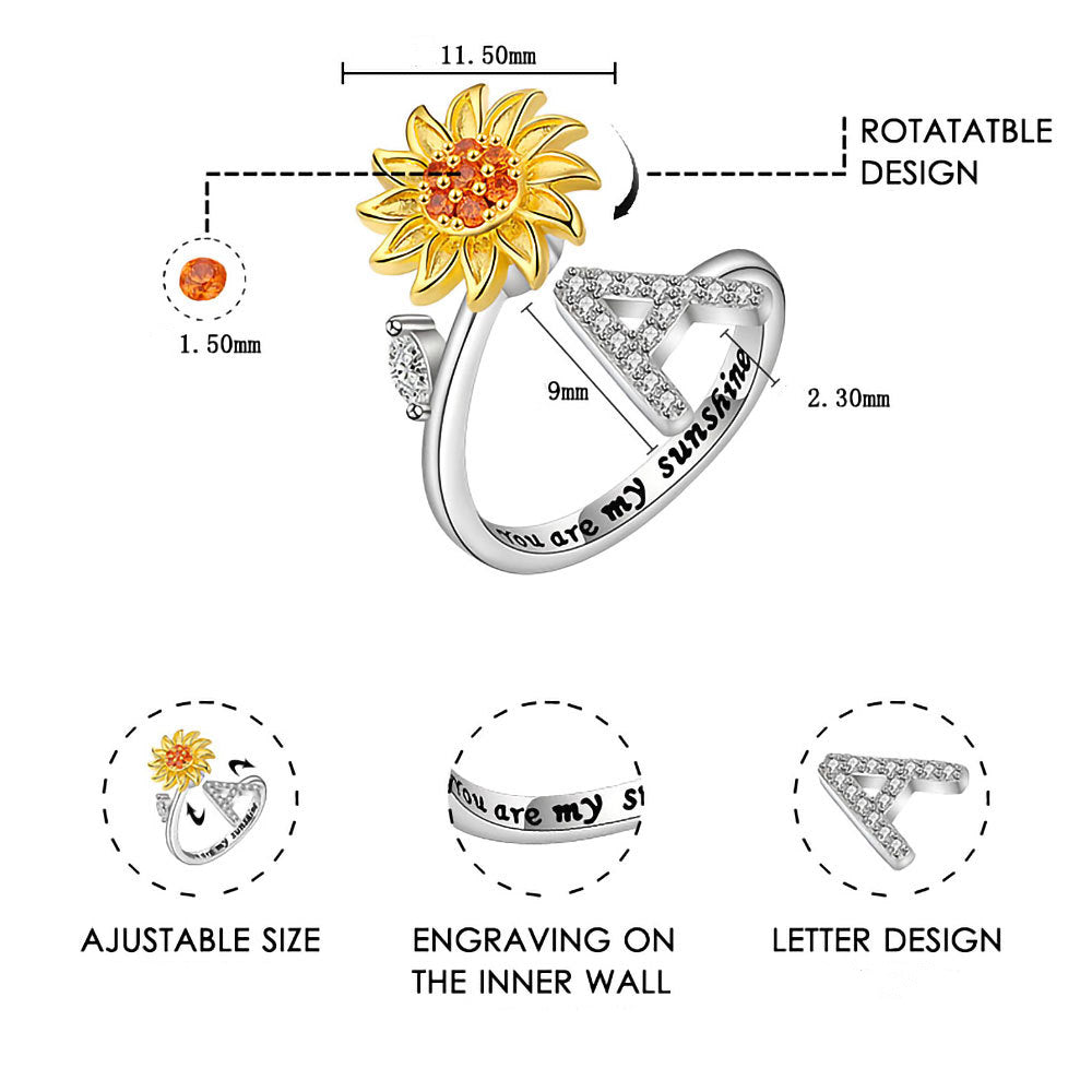 Sunflower Spinning 26 Alphabet Ring Stress Relief Anxi