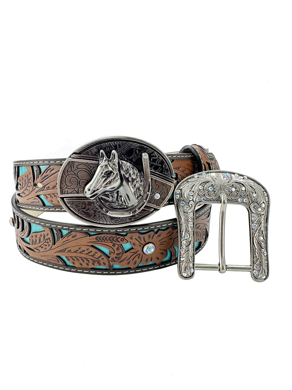 Western Turquoise Belts - Buckle with Block