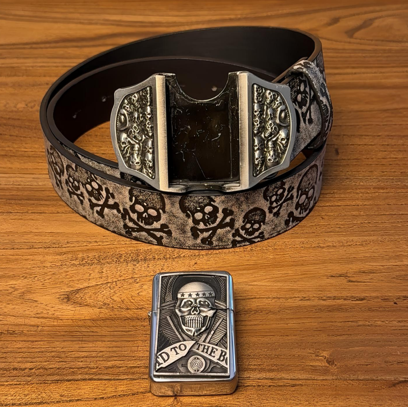 Halloween-themed skull lighter belt