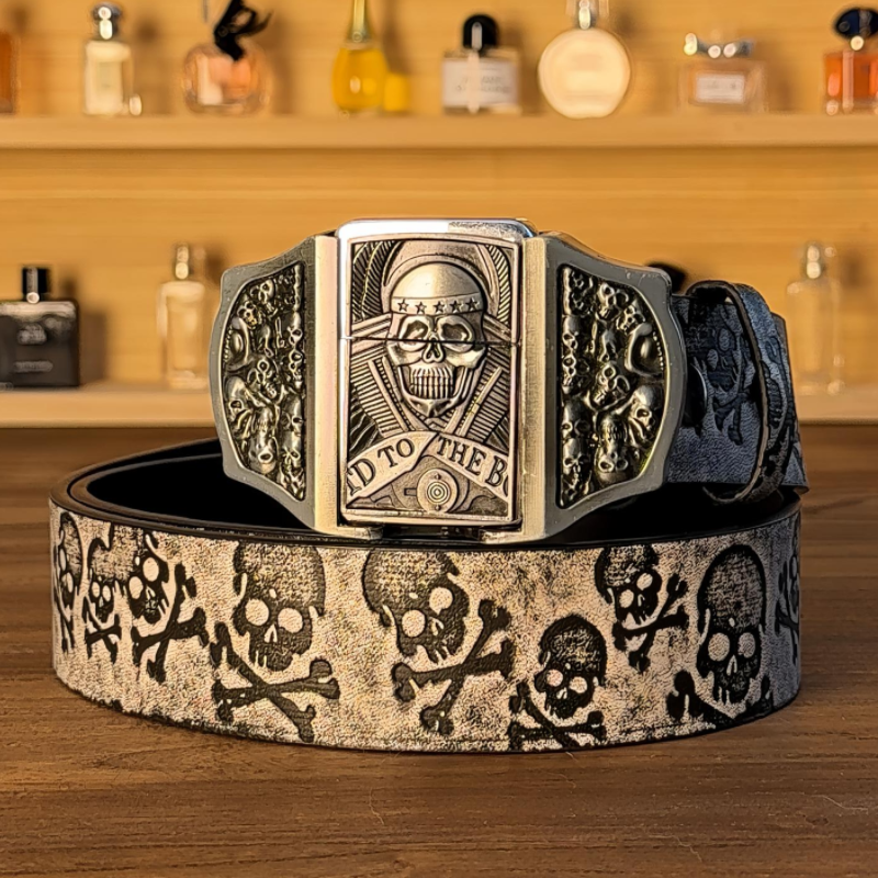 Halloween-themed skull lighter belt