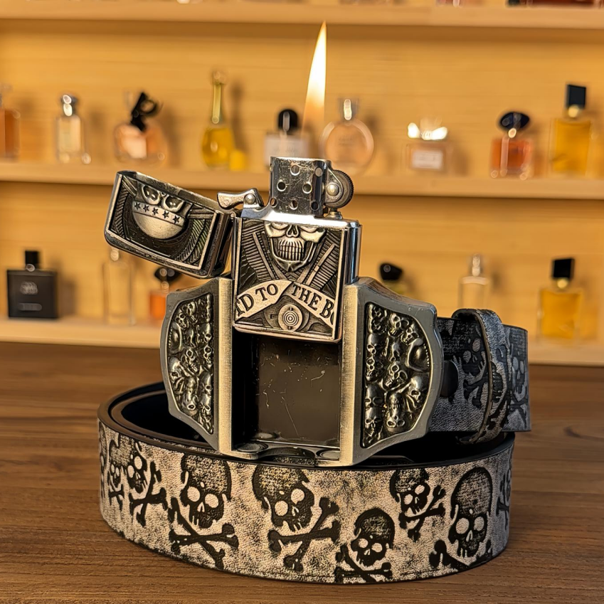 Halloween-themed skull lighter belt