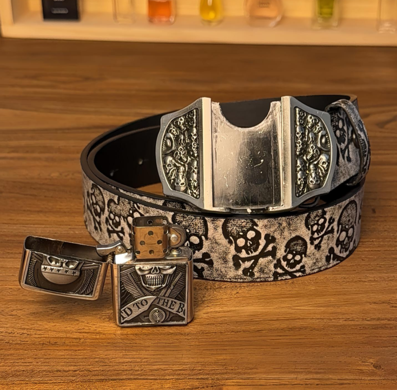 Halloween-themed skull lighter belt