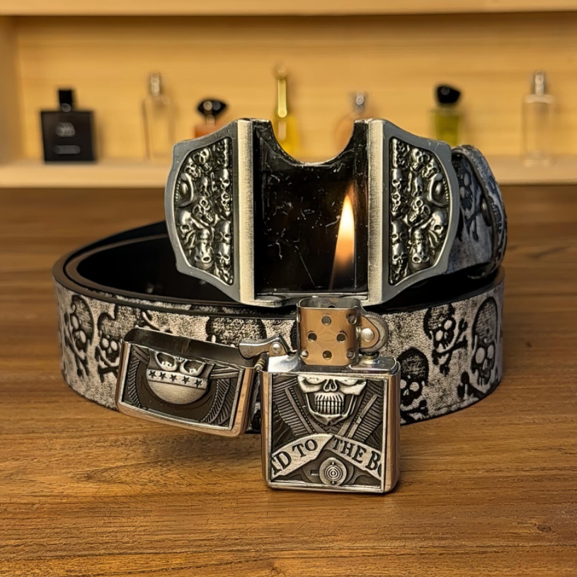 Halloween-themed skull lighter belt