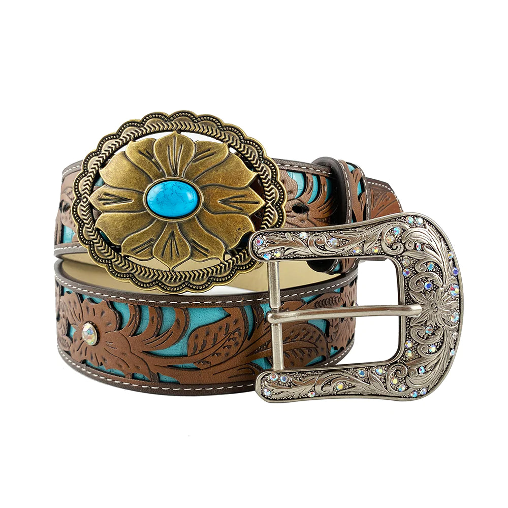 Western Flower Pattern Turquoise Belts