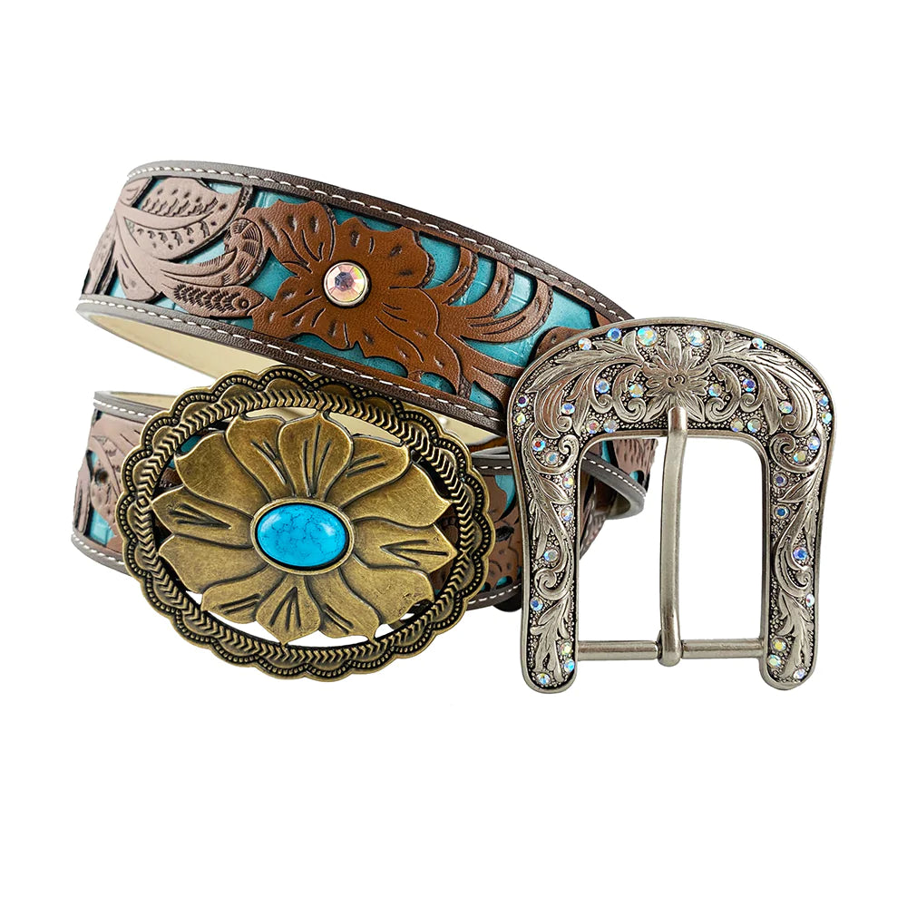 Western Flower Pattern Turquoise Belts