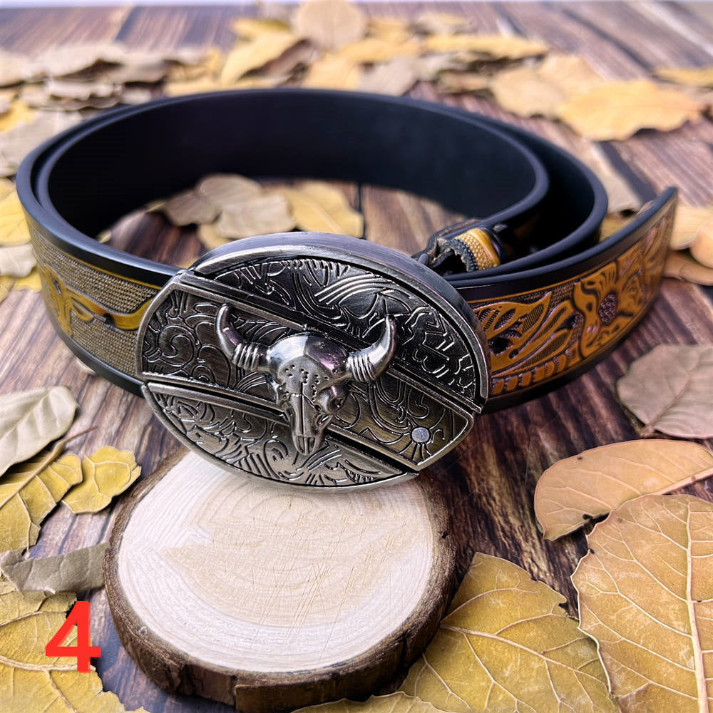 Longhorn Tooled Leather Belt