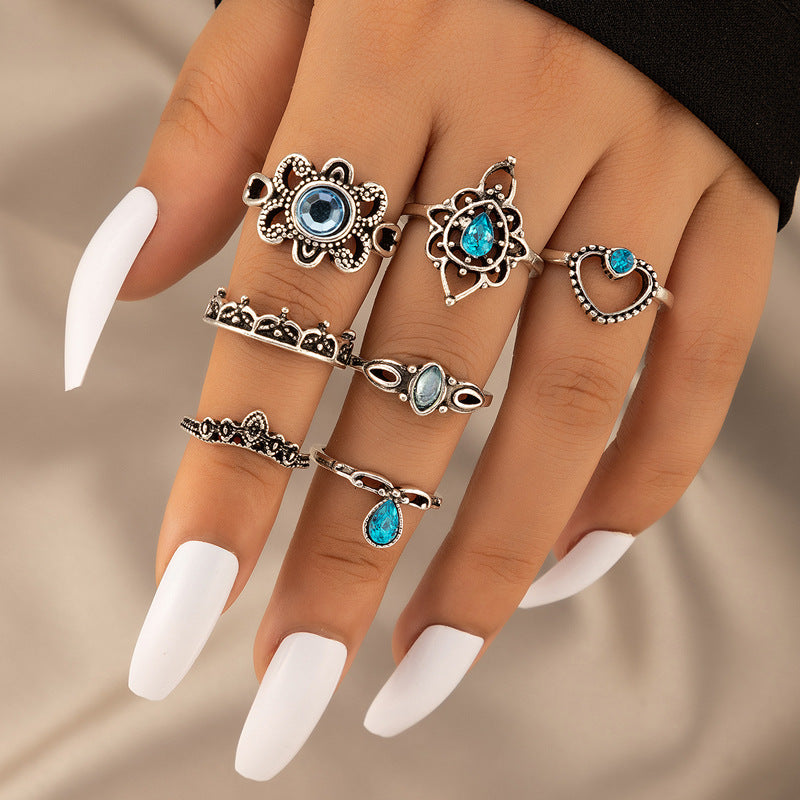 Vintage Flower Cutout 7-Piece Ring