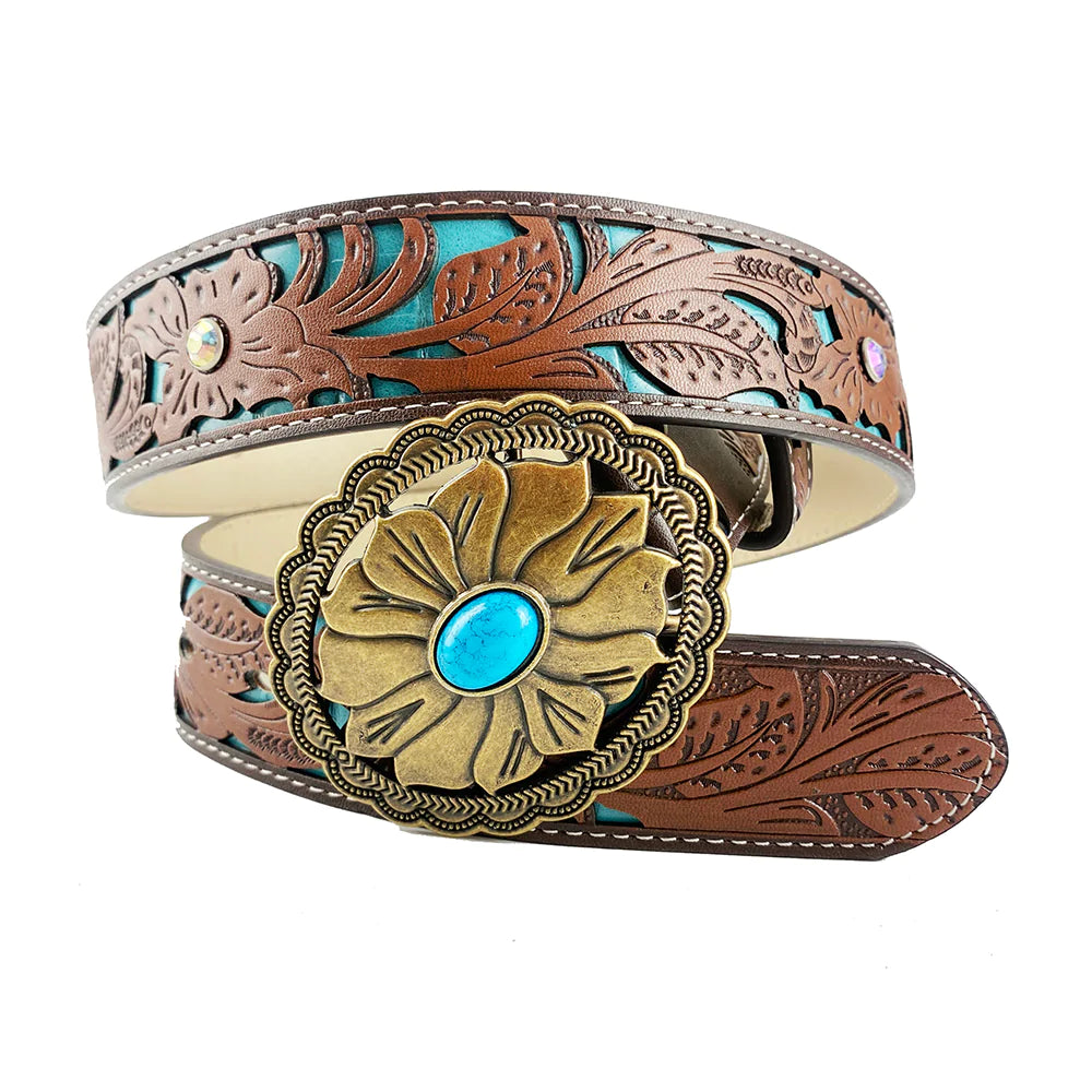 Western Flower Pattern Turquoise Belts