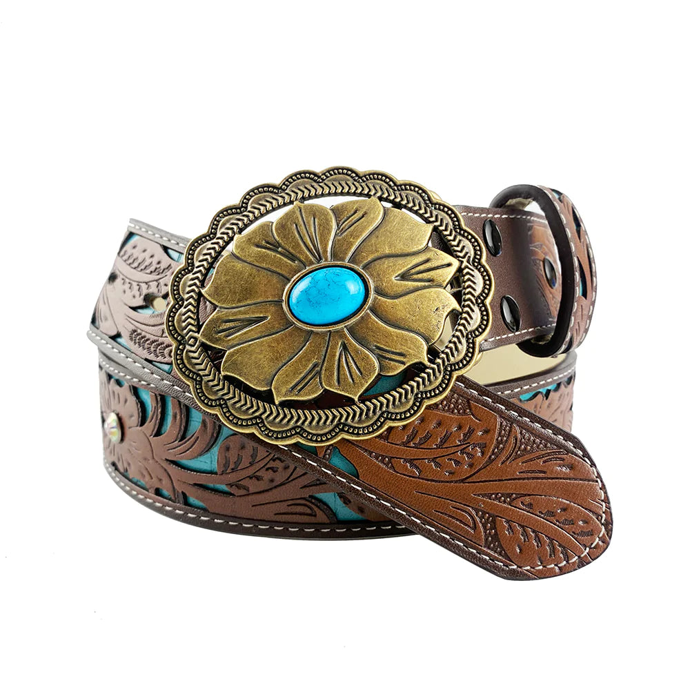 Western Flower Pattern Turquoise Belts