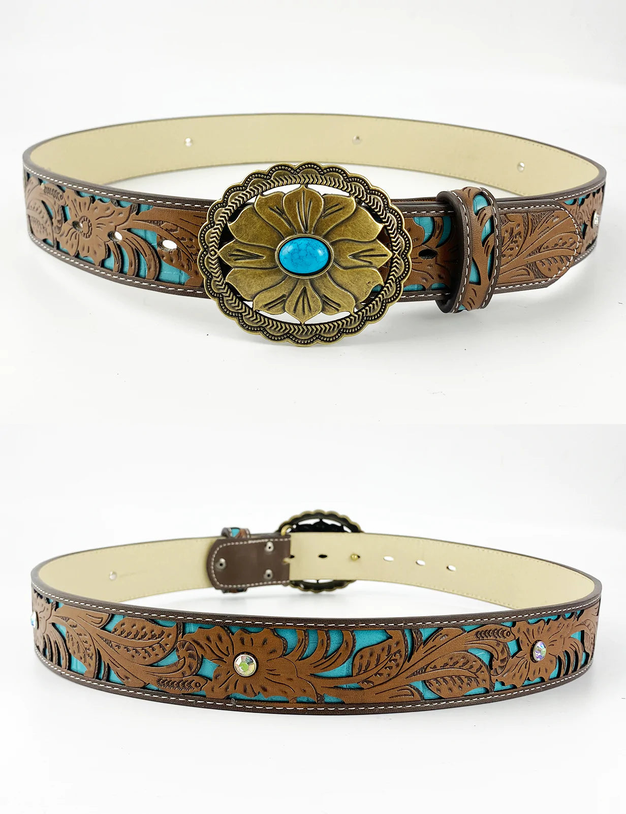 Western Flower Pattern Turquoise Belts